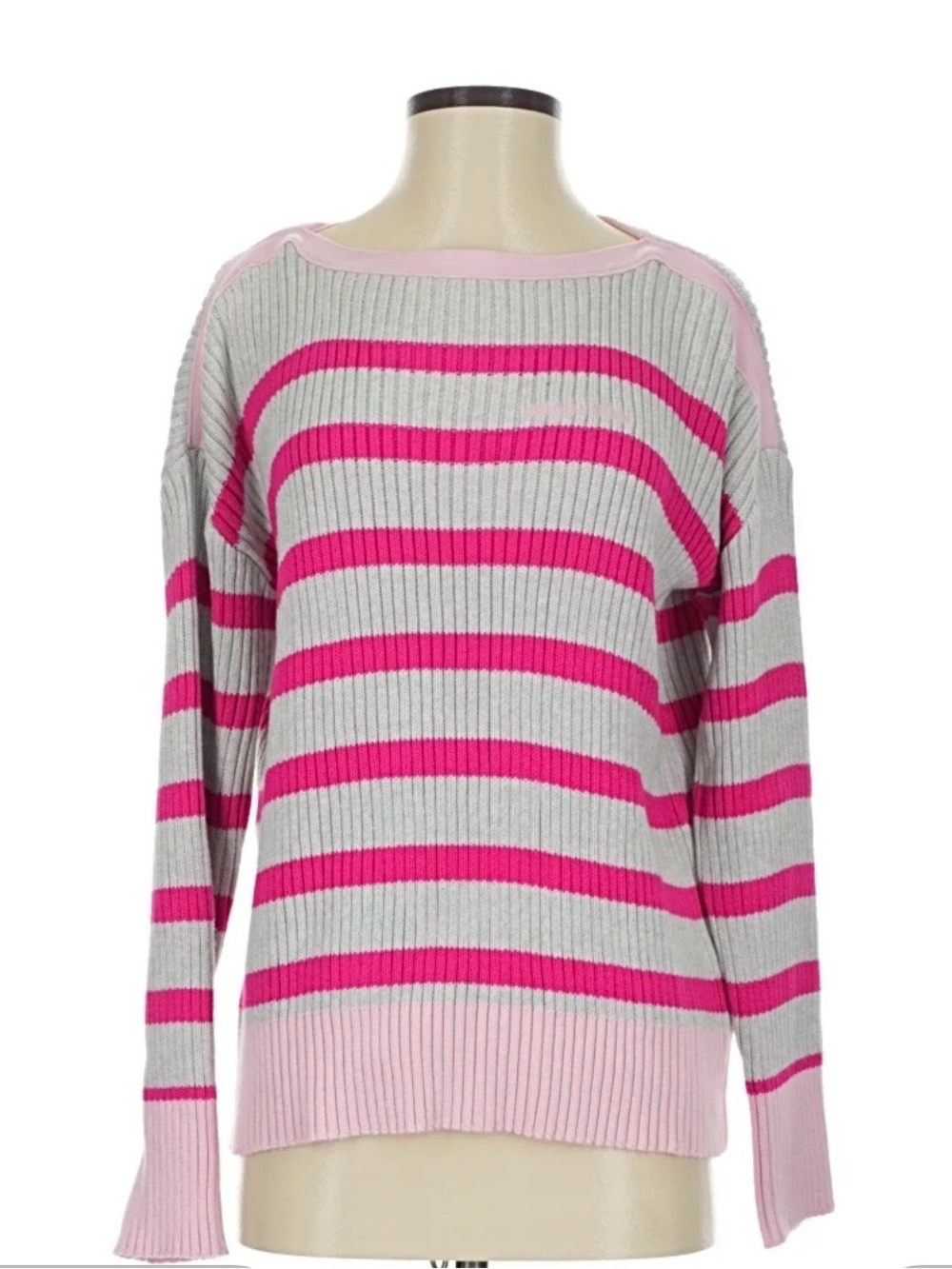 Vineyard Vines Pink & Gray Striped Ribbed Sweater